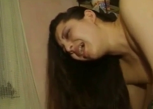 Hairy pussy brunette destroyed by her son